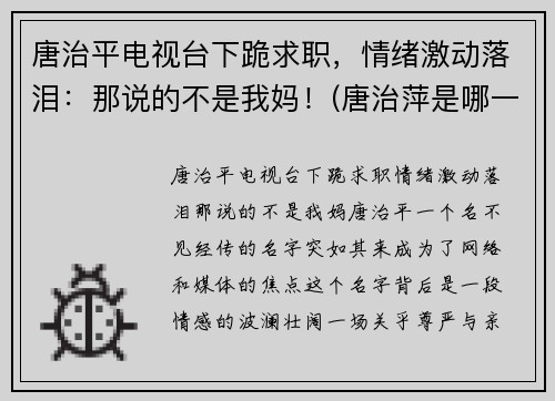 唐治平电视台下跪求职，情绪激动落泪：那说的不是我妈！(唐治萍是哪一期节目)