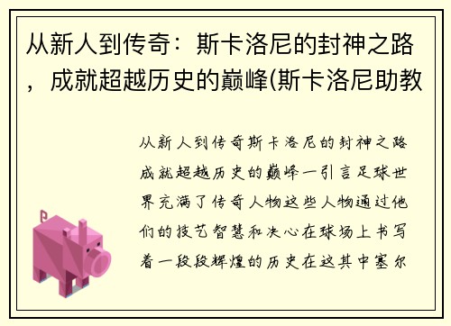 从新人到传奇：斯卡洛尼的封神之路，成就超越历史的巅峰(斯卡洛尼助教)